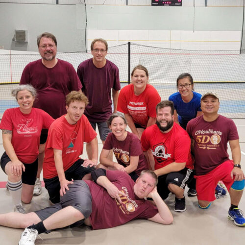 A dodgeball team posing for a team picture.