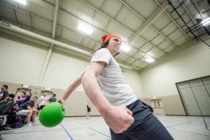 Dodgeball player charging up a power throw